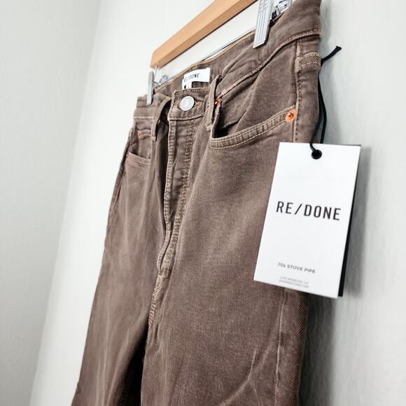 NEW Re/Done 70s Ultra High Rise Stove Pipe Jean in Washed Chocolate 28 - Picture 6 of 13